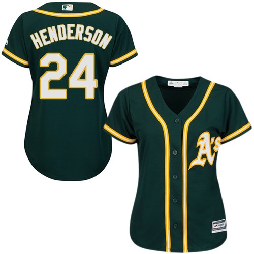 Athletics #24 Rickey Henderson Green Alternate Women's Stitched MLB Jersey
