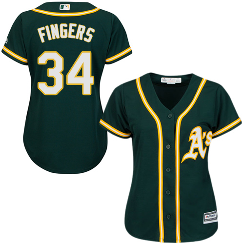 Athletics #34 Rollie Fingers Green Alternate Women's Stitched MLB Jersey