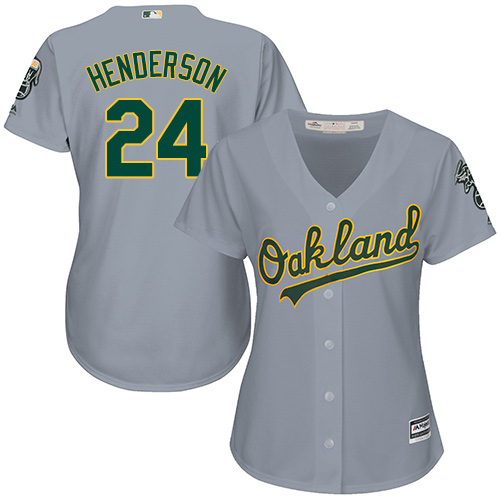 Athletics #24 Rickey Henderson Grey Road Women's Stitched MLB Jersey