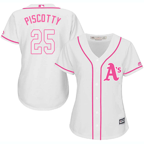 Athletics #25 Stephen Piscotty White/Pink Fashion Women's Stitched MLB Jersey