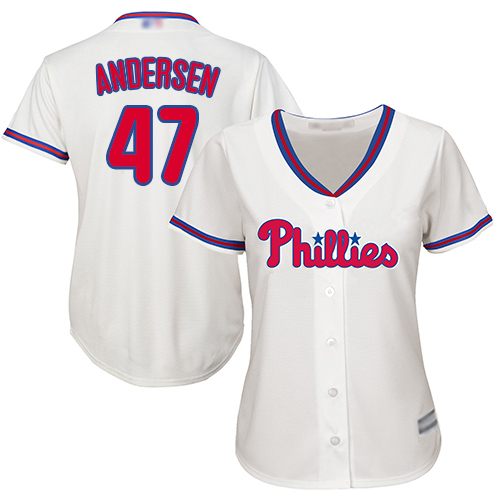 Phillies #47 Larry Andersen Cream Alternate Women's Stitched MLB Jersey