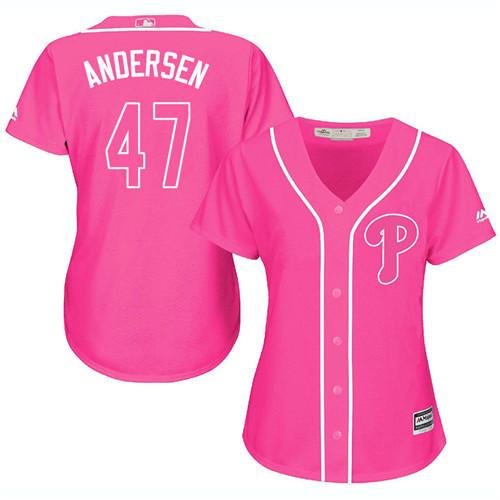 Phillies #47 Larry Andersen Pink Fashion Women's Stitched MLB Jersey