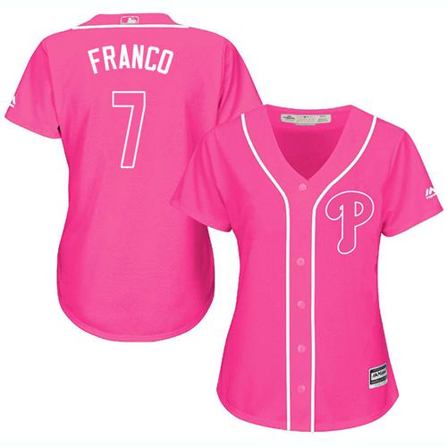 Phillies #7 Maikel Franco Pink Fashion Women's Stitched MLB Jersey