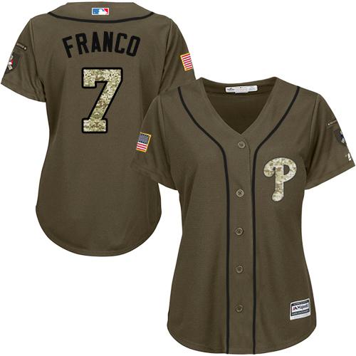 Phillies #7 Maikel Franco Green Salute to Service Women's Stitched MLB Jersey