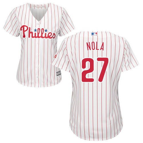 Phillies #27 Aaron Nola White(Red Strip) Home Women's Stitched MLB Jersey