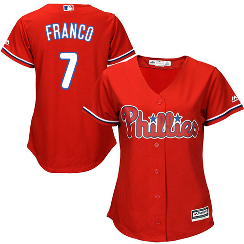 Phillies #7 Maikel Franco Red Alternate Women's Stitched MLB Jersey