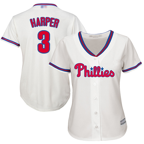 Phillies #3 Bryce Harper Cream Alternate Women's Stitched MLB Jersey