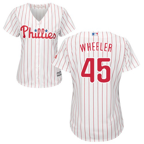 Phillies #45 Zack Wheeler White(Red Strip) Home Women's Stitched MLB Jersey