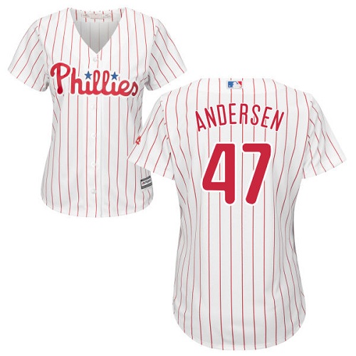 Phillies #47 Larry Andersen White(Red Strip) Home Women's Stitched MLB Jersey