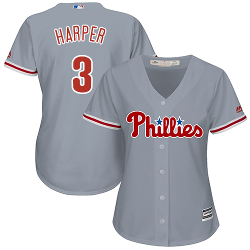 Phillies #3 Bryce Harper Grey Road Women's Stitched MLB Jersey