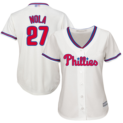 Phillies #27 Aaron Nola Cream Alternate Women's Stitched MLB Jersey