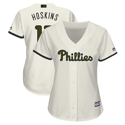 Phillies #17 Rhys Hoskins Cream 2018 Memorial Day Cool Base Women's Stitched MLB Jersey
