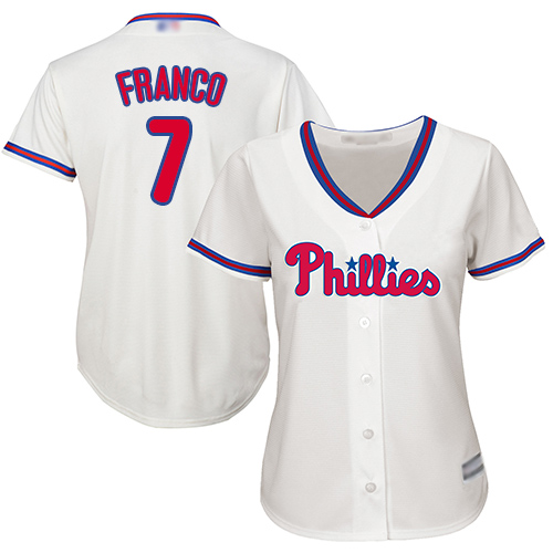 Phillies #7 Maikel Franco Cream Alternate Women's Stitched MLB Jersey