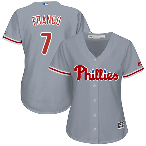 Phillies #7 Maikel Franco Grey Road Women's Stitched MLB Jersey