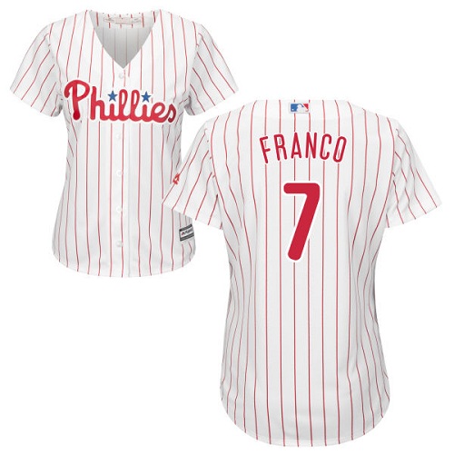 Phillies #7 Maikel Franco White(Red Strip) Home Women's Stitched MLB Jersey