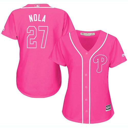 Phillies #27 Aaron Nola Pink Fashion Women's Stitched MLB Jersey