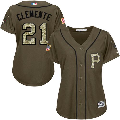 Pirates #21 Roberto Clemente Green Salute to Service Women's Stitched MLB Jersey