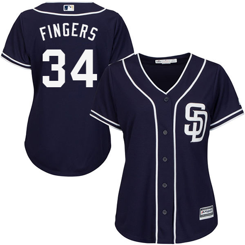 Padres #34 Rollie Fingers Navy Blue Alternate Women's Stitched MLB Jersey