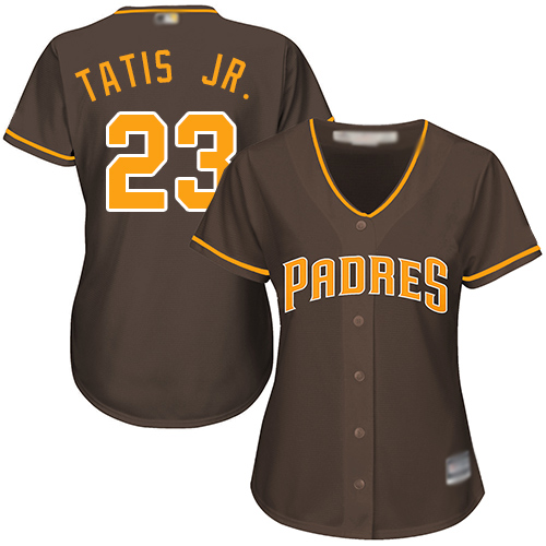 Padres #23 Fernando Tatis Jr. Brown Alternate Women's Stitched MLB Jersey