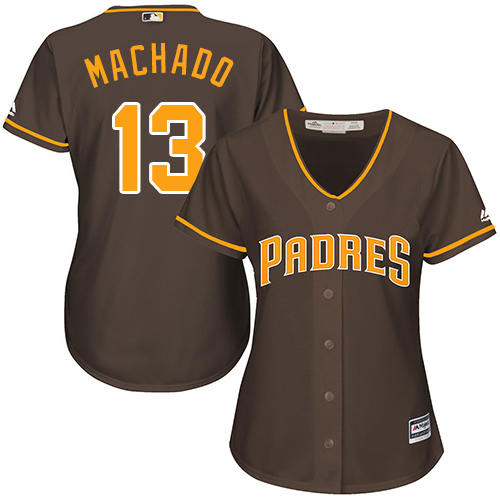 Padres #13 Manny Machado Brown Alternate Women's Stitched MLB Jersey