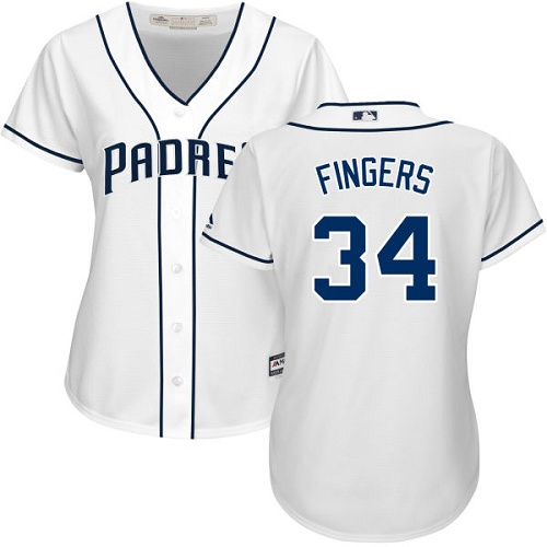 Padres #34 Rollie Fingers White Home Women's Stitched MLB Jersey