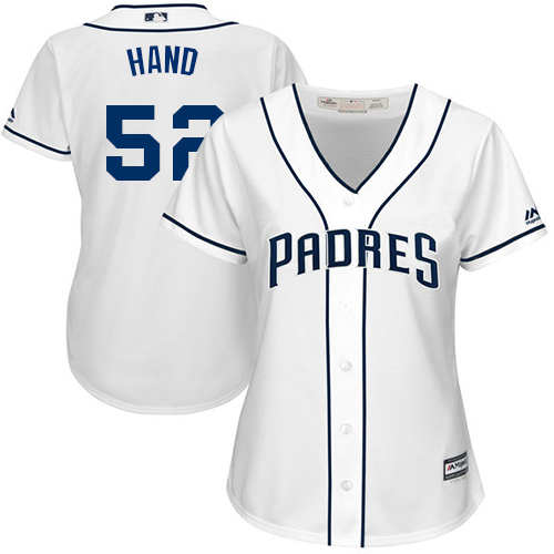 Padres #52 Brad Hand White Home Women's Stitched MLB Jersey
