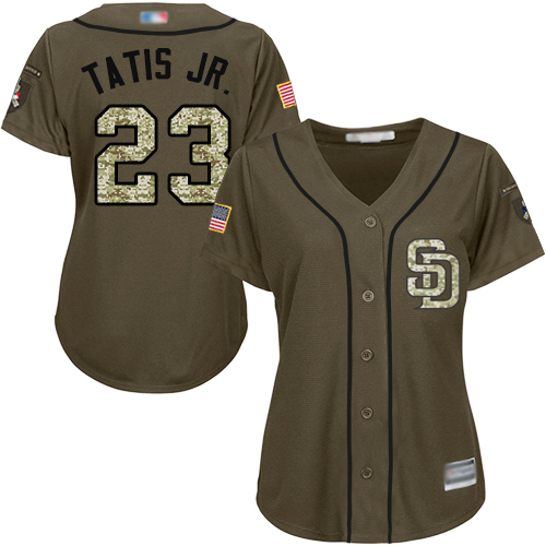 Padres #23 Fernando Tatis Jr. Green Salute to Service Women's Stitched MLB Jersey