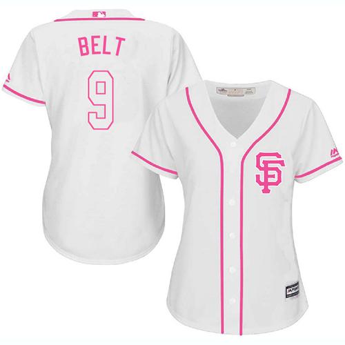 Giants #9 Brandon Belt White/Pink Fashion Women's Stitched MLB Jersey