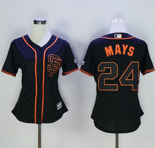 Giants #24 Willie Mays Black Alternate Women's Stitched MLB Jersey