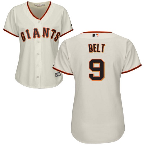 Giants #9 Brandon Belt Cream Home Women's Stitched MLB Jersey