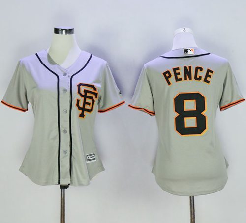 Giants #8 Hunter Pence Grey Women's Road 2 Stitched MLB Jersey