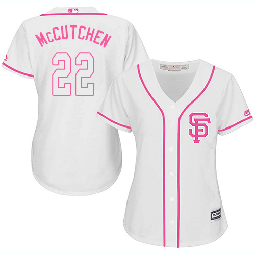 Giants #22 Andrew McCutchen White/Pink Fashion Women's Stitched MLB Jersey
