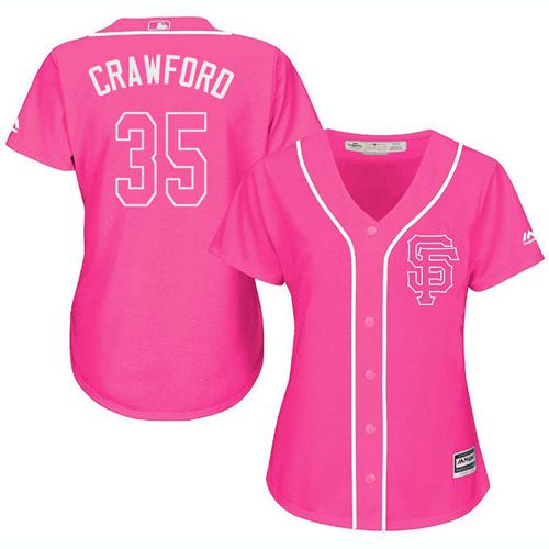 Giants #35 Brandon Crawford Pink Fashion Women's Stitched MLB Jersey