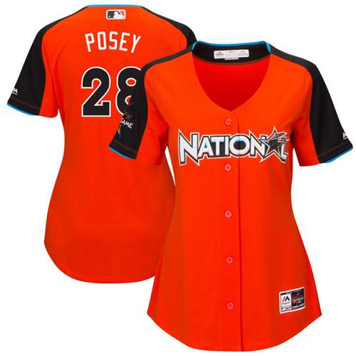 Giants #28 Buster Posey Orange 2017 All-Star National League Women's Stitched MLB Jersey