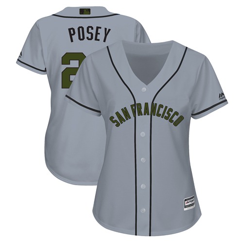 Giants #28 Buster Posey Grey 2018 Memorial Day Cool Base Women's Stitched MLB Jersey