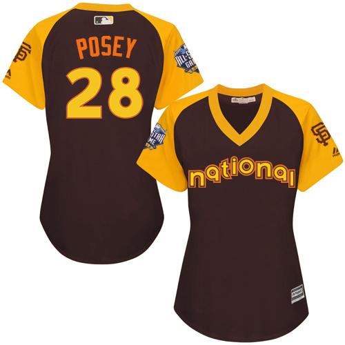 Giants #28 Buster Posey Brown 2016 All-Star National League Women's Stitched MLB Jersey