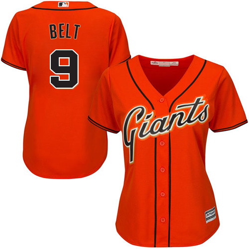 Giants #9 Brandon Belt Orange Alternate Women's Stitched MLB Jersey