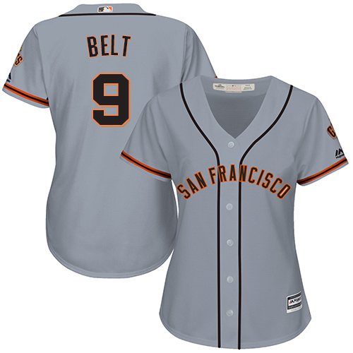Giants #9 Brandon Belt Grey Road Women's Stitched MLB Jersey