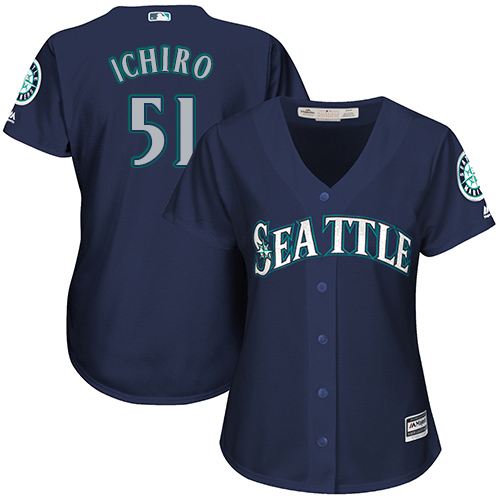 Mariners #51 Ichiro Suzuki Navy Blue Alternate Women's Stitched MLB Jersey