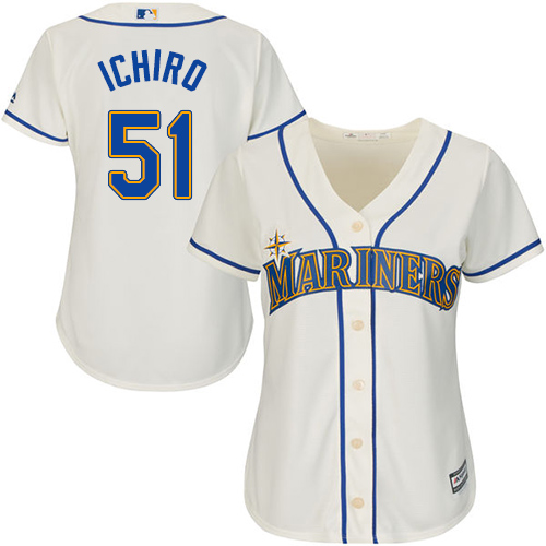 Mariners #51 Ichiro Suzuki Cream Alternate Women's Stitched MLB Jersey
