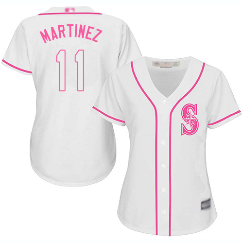 Mariners #11 Edgar Martinez White/Pink Fashion Women's Stitched MLB Jersey