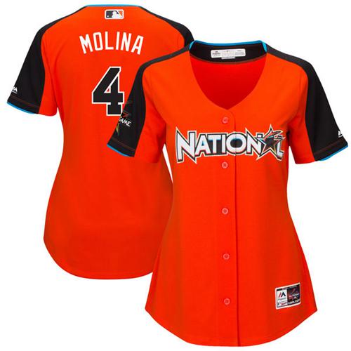 Cardinals #4 Yadier Molina Orange 2017 All-Star National League Women's Stitched MLB Jersey