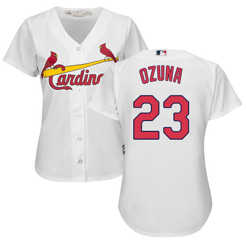 Cardinals #23 Marcell Ozuna White Home Women's Stitched MLB Jersey