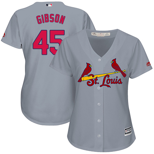 Cardinals #45 Bob Gibson Grey Road Women's Stitched MLB Jersey