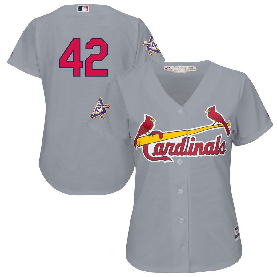 St. Louis Cardinals #42 Majestic Women's 2019 Jackie Robinson Day Official Cool Base Jersey Gray