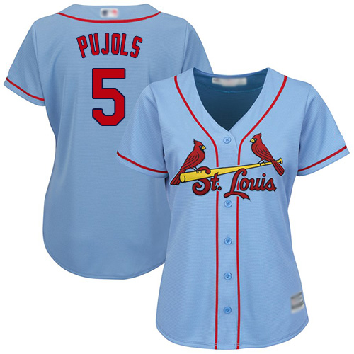 Cardinals #5 Albert Pujols Light Blue Alternate Women's Stitched MLB Jersey
