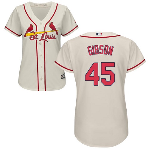 Cardinals #45 Bob Gibson Cream Alternate Women's Stitched MLB Jersey