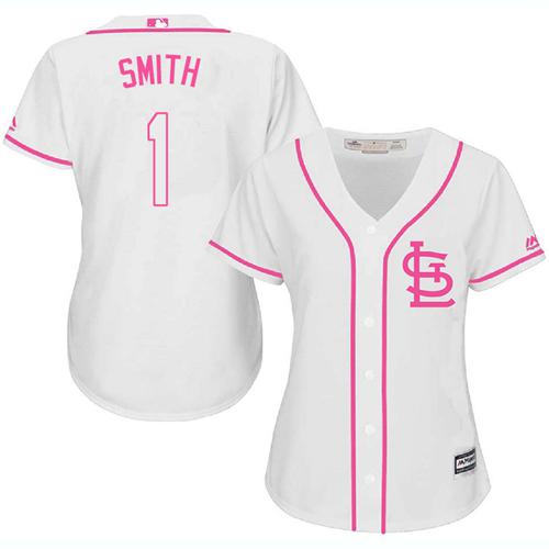 Cardinals #1 Ozzie Smith White/Pink Fashion Women's Stitched MLB Jersey