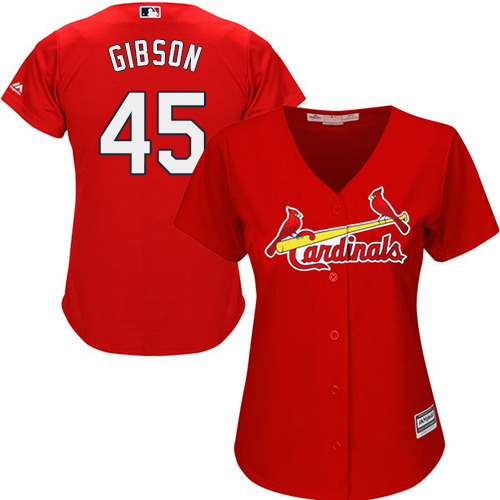 Cardinals #45 Bob Gibson Red Alternate Women's Stitched MLB Jersey