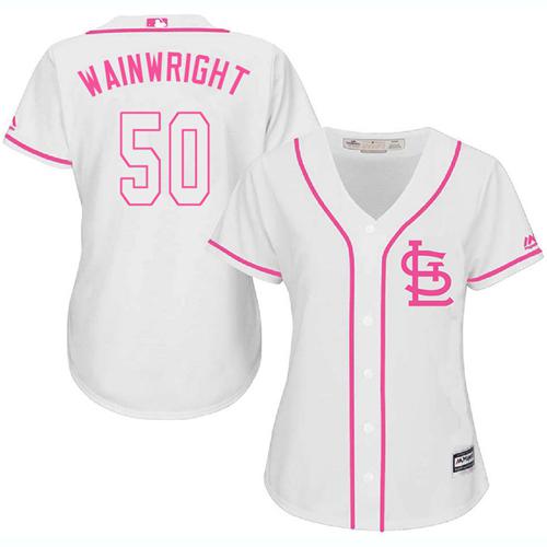 Cardinals #50 Adam Wainwright White/Pink Fashion Women's Stitched MLB Jersey